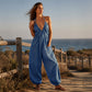 💥Neuheiten-Aktion: 40 % Rabatt👖Damen Plus Size Neckholder Geraffter Jumpsuit