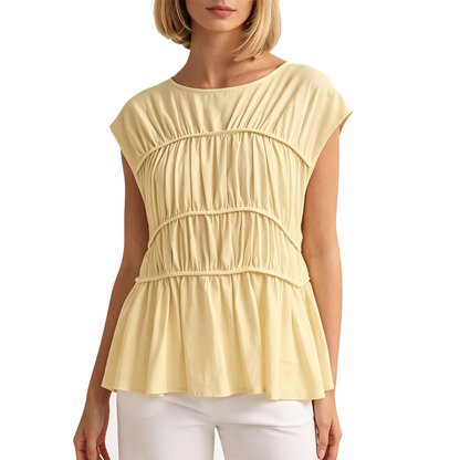 🔥 ☀️Sommerangebot: 40 % Rabatt🔥Damen Lässiges Kappenaermel Gerafftes Oberteil