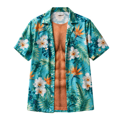 Herren Hawaii-Hemd Tropischer Blumendruck Kurzarm Lässiges Strand-Knopfhemd
