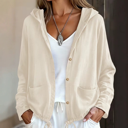 🔥🧥Herbst-Bestseller – 50 % Rabatt！🛍️Damen lässige Jacke mit Kapuze und Kordelzug am Saum.