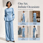 Damen Elegantes Puffärmel Oberteil & Weite Bein Hose Set
