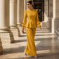 Damen Elegantes Puffärmel Oberteil & Weite Bein Hose Set