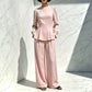 Damen Elegantes Puffärmel Oberteil & Weite Bein Hose Set