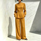 Damen Elegantes Puffärmel Oberteil & Weite Bein Hose Set