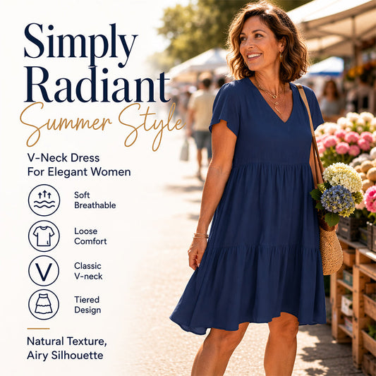 ☀️ Sommerkollektion – 50 % Rabatt ! 👗Damen V-Ausschnitt Gestuftes Rüschenkleid