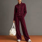 🌸Heißer Sale 50% RABATT💖 Damen-Strickjacke mit Knopfleiste und weit geschnittener Hose im Set