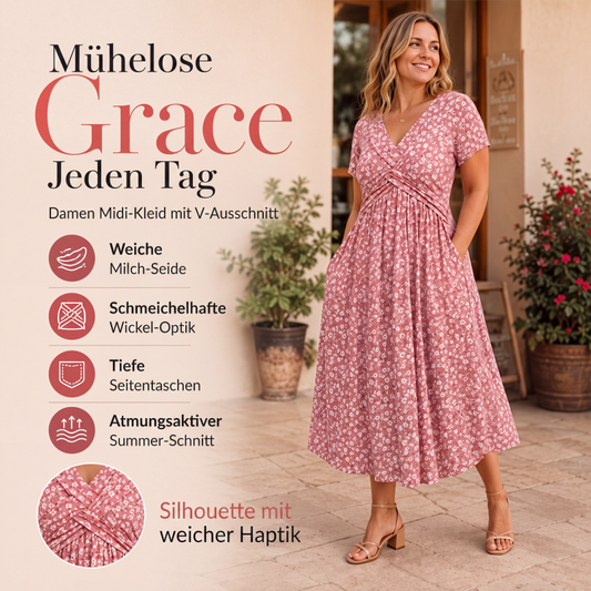 🌺Elegantes Damenkleid mit V-Ausschnitt und Blumendruck