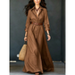 Maxikleid mit langen Ärmeln und Gürtel für Damen, klassischer Kragen, langes Kleid für Urlaub und Resort