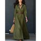 Maxikleid mit langen Ärmeln und Gürtel für Damen, klassischer Kragen, langes Kleid für Urlaub und Resort
