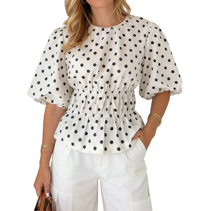 🌴Sommer-Bestseller: 50 % Rabatt！👚Damen Taillenbetonte Gepunktete Bluse