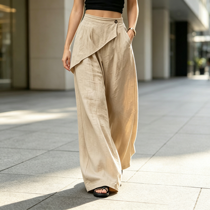 💎 Der Sommerhit 2026 – der Wahnsinn!✨Damenhose mit asymmetrischem Wickelausschnitt und weitem Bein
