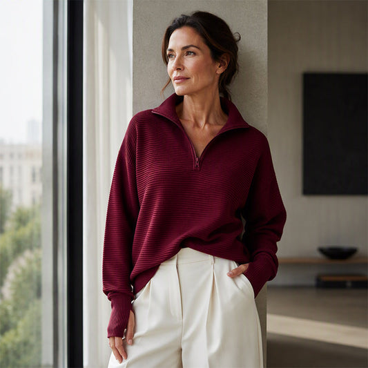🍂🧥50% RABATT! ☕Damen Viertelreißverschluss Pullover Strickpullover