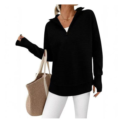 🍂🧥50% RABATT! ☕Damen Viertelreißverschluss Pullover Strickpullover
