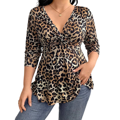 🐆✨Zeitlich begrenzt – 50 % Rabatt🛍️Großes Damenoberteil mit Leopardenmuster und V-Ausschnitt
