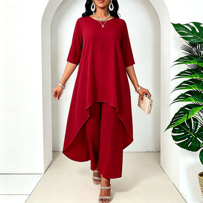 Damen Schickes Asymmetrisches Oberteil & Weites Bein Hosen-Set