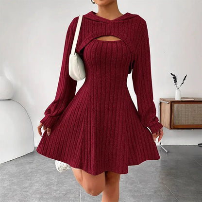 Zweiteiliges Rippstrick-Outfit für Damen