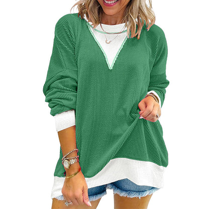 🍁Neue Herbstkollektion – Damen Lässiges Colorblock Rundhals-Top