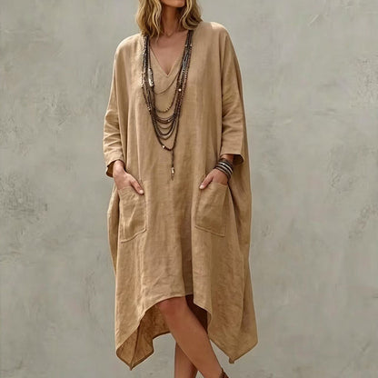 🏅 2000 Stück in 3 Tagen verkauft – schnell sein! Lockeres asymmetrisches V-Ausschnitt-Kleid für Damen
