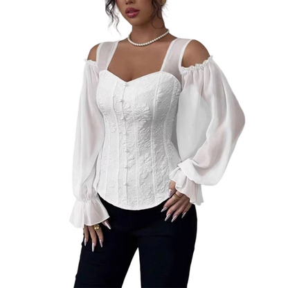 🌸 Damen Cold-Shoulder-Oberteil aus geblümtem Jacquard – Eleganter Blumenstoff, femininer Schulter-Akzent & vielseitig kombinierbar | Perfekt für warme Tage, Dates & besondere Anlässe – Jetzt -50%!