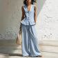 Damen Peplum-Top & Weites Bein Hosen-Set