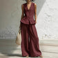Damen Peplum-Top & Weites Bein Hosen-Set