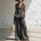 Damen Peplum-Top & Weites Bein Hosen-Set