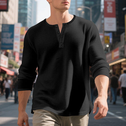 📢📢50%Rabatt!!!✨🎉Langarm-Henley-Shirt aus Waffelstrick für Herren
