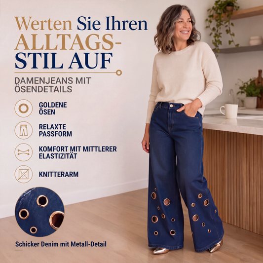 Weite Damenjeans mit Cut-Outs und Metallösen