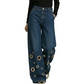 Weite Damenjeans mit Cut-Outs und Metallösen