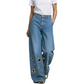Weite Damenjeans mit Cut-Outs und Metallösen