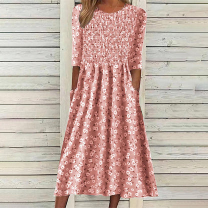 📢📢50%Rabatt!!!🎉✨Damen-Kleid mit Smoknähten und Blumenmuster