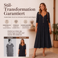 Damen V-Ausschnitt Knopf-Plisseekleid