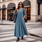 Damen V-Ausschnitt Knopf-Plisseekleid