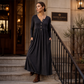 Damen V-Ausschnitt Knopf-Plisseekleid