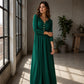 Damen V-Ausschnitt Knopf-Plisseekleid