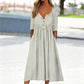 Damen V-Ausschnitt Knopf-Plisseekleid