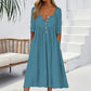 Damen V-Ausschnitt Knopf-Plisseekleid