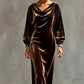 Elegantes Samtkleid mit Wasserfallkragen für Damen