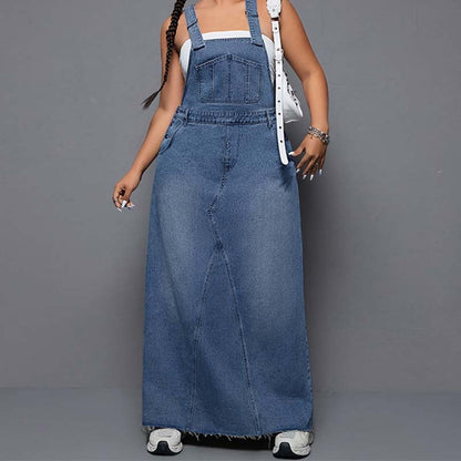 Damen Große Größen Denim Overall Maxikleid