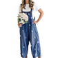 Damen Jeans-Latzhose mit Blumenmuster, lockere Passform