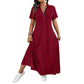 Lässiges Maxikleid für Damen mit Reißverschluss und Unifarben