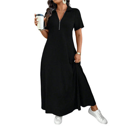 Lässiges Maxikleid für Damen mit Reißverschluss und Unifarben