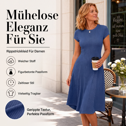 Elegantes geripptes Strickkleid für Damen mit gebürsteter Oberfläche