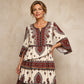 Damen Boho-Kleid mit V-Ausschnitt und stufenförmigen Rüschen