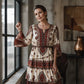 Damen Boho-Kleid mit V-Ausschnitt und stufenförmigen Rüschen