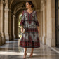 Damen Boho-Kleid mit V-Ausschnitt und stufenförmigen Rüschen