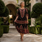 Damen Boho-Kleid mit V-Ausschnitt und stufenförmigen Rüschen