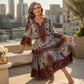 Damen Boho-Kleid mit V-Ausschnitt und stufenförmigen Rüschen
