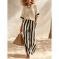 Damen Casual Gestreiftes Zweiteiler-Set mit Weitem Bein