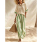 Damen Casual Gestreiftes Zweiteiler-Set mit Weitem Bein